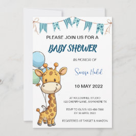 Giraffe Baby Shower - Junge Einladung