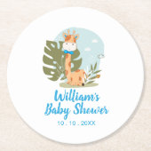 Giraffe Baby Shower Napkin (Boy Safari Animal) Runder Pappuntersetzer (Vorderseite)