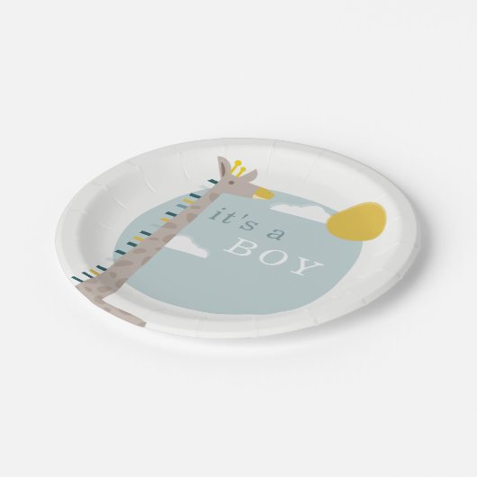 Giraffe Baby Shower Tellers - Junge Pappteller (Schrägansicht)