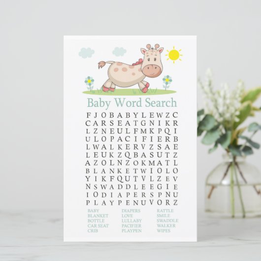 Giraffe Baby Shower Word Search Game (Stehend Vorderseite)