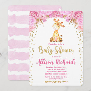 Giraffe Babydusche Einladung Mädchen pink Gold