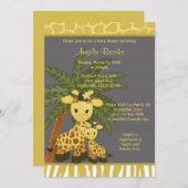 Giraffe Babydusche Einladung Mommy Graugelb (Vorne/Hinten)