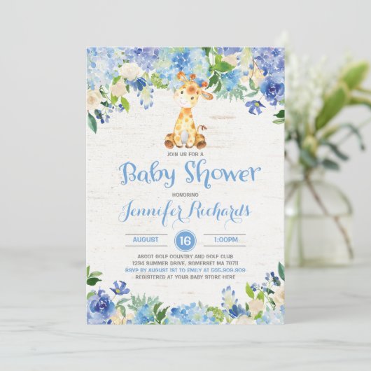 Giraffe Babydusche Einladung Rustikale Boy-Dusche (Stehend Vorderseite)