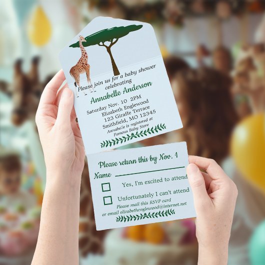 Giraffe Babydusche mit UAWG All In One Einladung