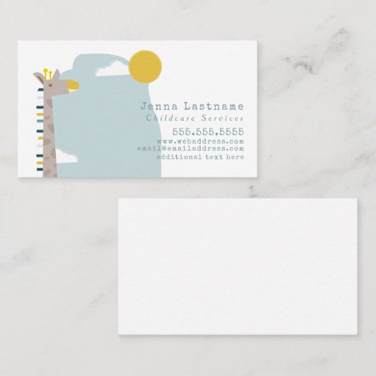 Giraffe Babysitter Kindermädchen Visitenkarte (Vorne/Hinten)