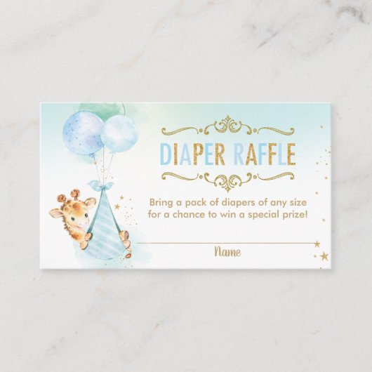 Giraffe Balloons Baby Duwer Diaper Raffle Ticket Begleitkarte (Vorderseite)