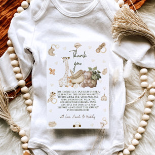 Giraffe & Bear Neutral Boho Babydusche Dankeskarte