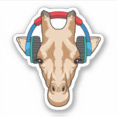 Giraffe bei Musik mit Headphone Aufkleber (Vorderseite)