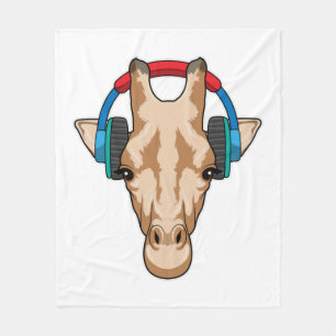 Giraffe bei Musik mit Headphone Fleecedecke