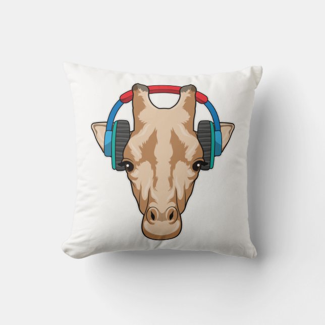 Giraffe bei Musik mit Headphone Kissen (Vorderseite)