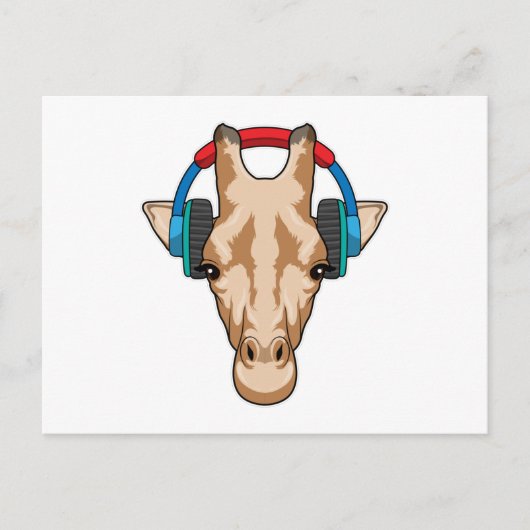 Giraffe bei Musik mit Headphone Postkarte (Vorderseite)