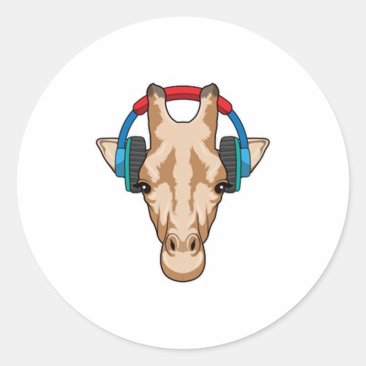 Giraffe bei Musik mit Headphone Runder Aufkleber (Vorderseite)