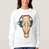 Giraffe bei Musik mit Headphone Sweatshirt (Vorderseite)