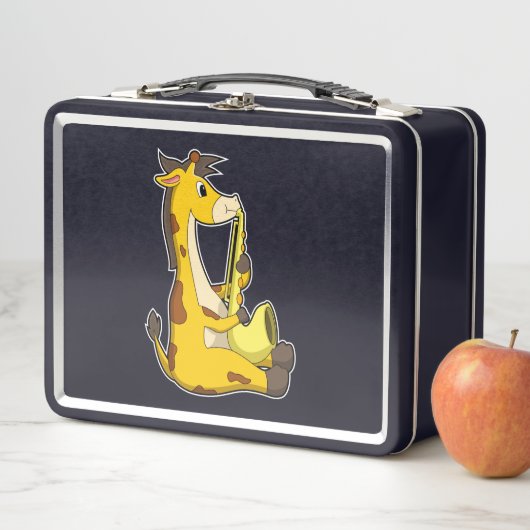 Giraffe bei Musik mit Saxophone.PNG Metall Brotdose (Beispiel)