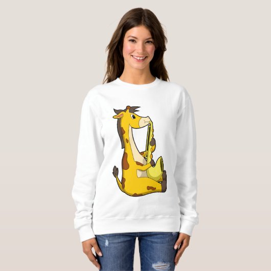 Giraffe bei Musik mit Saxophone.PNG Sweatshirt (Vorne ganz)