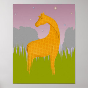 Giraffe bei Sonnenuntergang auf einem grasbewachse Poster