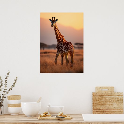 Giraffe bei Sunset - Illustration über Wildtiere Poster (Küche)