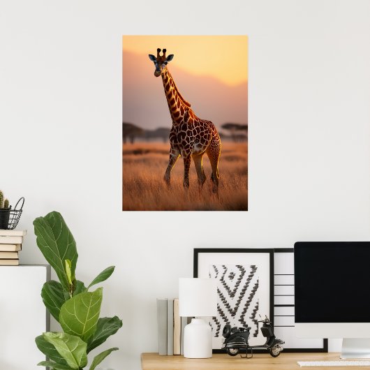 Giraffe bei Sunset - Illustration über Wildtiere Poster (Heimbüro)
