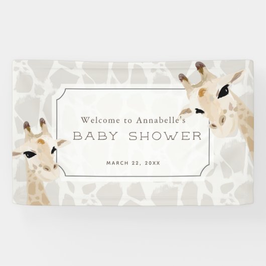 Giraffe Beige Watercolor Baby Dusche Begrüßungszei Banner (Horizontal)