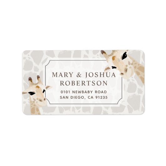 Giraffe Beige Watercolor Babydusche Adressaufkleber (Vorne)