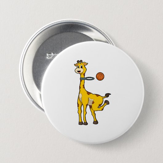 Giraffe beim Basketball mit Basketballkorb Button (Vorne & Hinten)