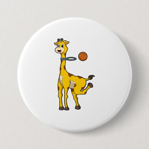 Giraffe beim Basketball mit Basketballkorb Button
