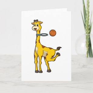 Giraffe beim Basketball mit Basketballkorb Karte