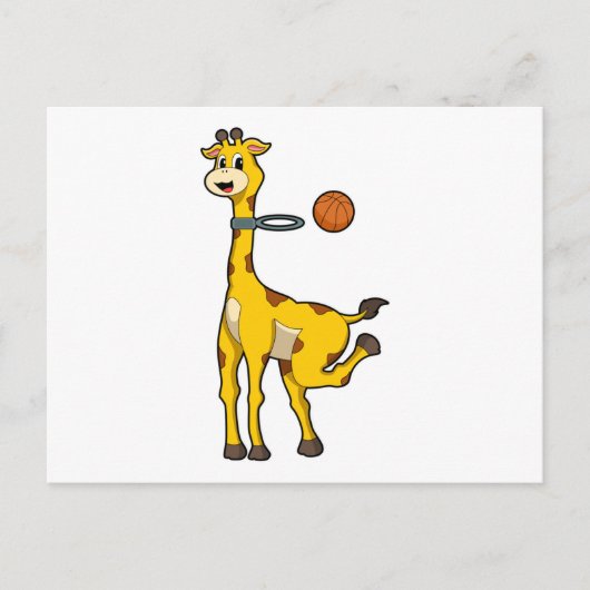 Giraffe beim Basketball mit Basketballkorb Postkarte (Vorderseite)