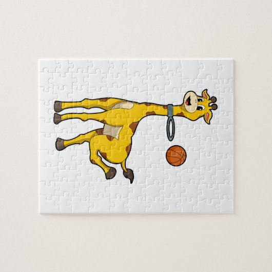 Giraffe beim Basketball mit Basketballkorb Puzzle (Horizontal)