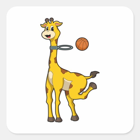Giraffe beim Basketball mit Basketballkorb Quadratischer Aufkleber (Vorderseite)