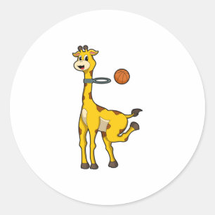 Giraffe beim Basketball mit Basketballkorb Runder Aufkleber