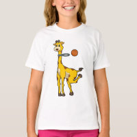 Giraffe beim Basketball mit Basketballkorb
