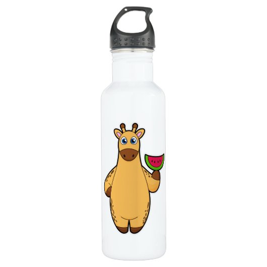 Giraffe beim Essen mit Watermelon Edelstahlflasche (Vorderseite)