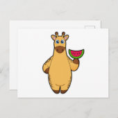 Giraffe beim Essen mit Watermelon Postkarte (Vorne/Hinten)