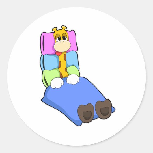 Giraffe beim Schlafen mit Blanket & Kissen Runder Aufkleber (Vorderseite)