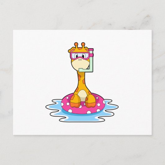 Giraffe beim Schwimmen mit Schnorchel Postkarte (Vorderseite)