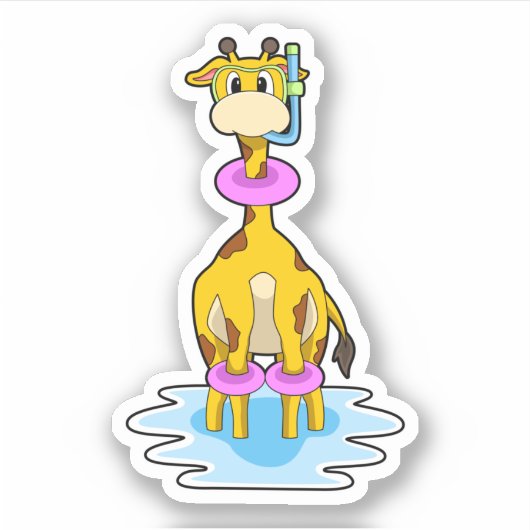 Giraffe beim Schwimmen mit Swim-Ring Aufkleber (Vorderseite)
