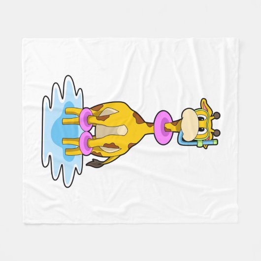 Giraffe beim Schwimmen mit Swim-Ring Fleecedecke (Vorderseite (Horizontal))