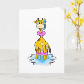 Giraffe beim Schwimmen mit Swim-Ring Karte (Gelbe Blume)
