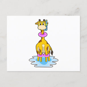 Giraffe beim Schwimmen mit Swim-Ring Postkarte