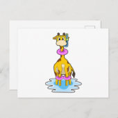 Giraffe beim Schwimmen mit Swim-Ring Postkarte (Vorne/Hinten)