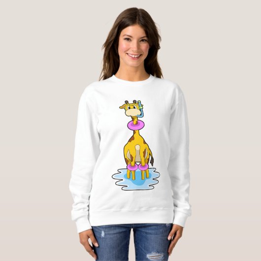Giraffe beim Schwimmen mit Swim-Ring Sweatshirt (Vorne ganz)