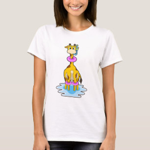 Giraffe beim Schwimmen mit Swim-Ring T-Shirt