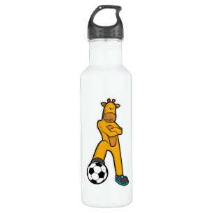 Giraffe beim Sport mit Fußball Edelstahlflasche