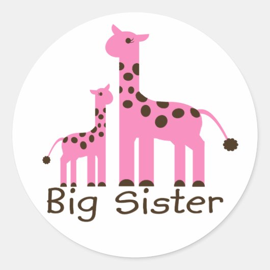 Giraffe Big Sister Runder Aufkleber (Vorderseite)