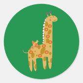 Giraffe Bird & Blume Gold Orange Green Runder Aufkleber (Vorderseite)