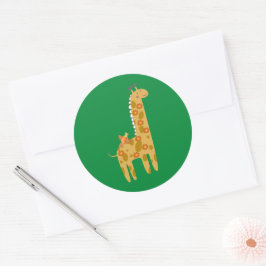 Giraffe Bird & Blume Gold Orange Green Runder Aufkleber