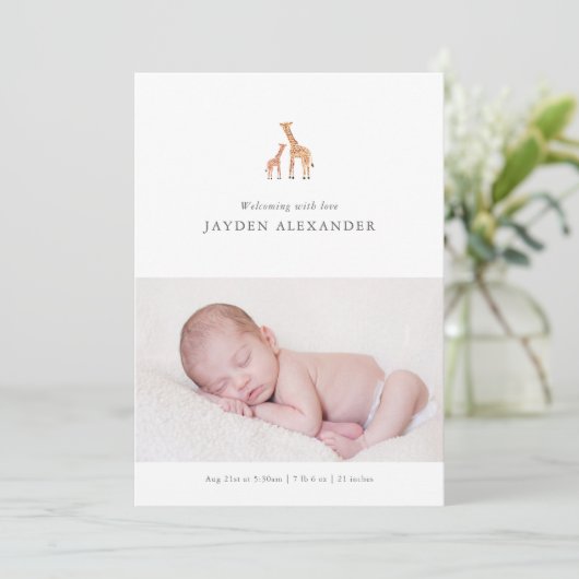 Giraffe Birth Announcement Ankündigung (Stehend Vorderseite)