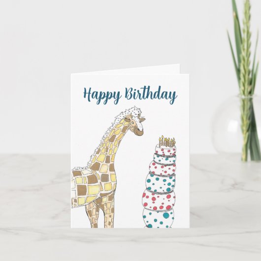 Giraffe Birthday Cake Feiertagskarte (Vorderseite)