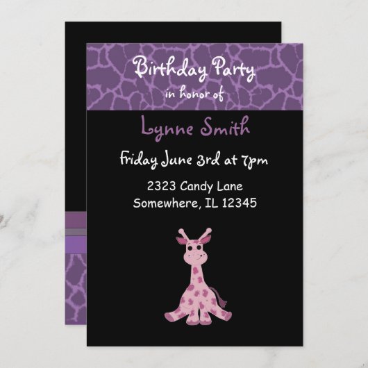 Giraffe Birthday Einladung (Vorne/Hinten)